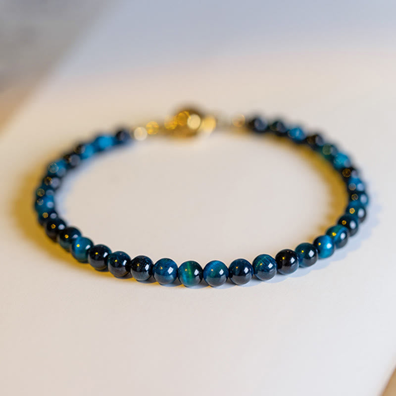 Foviel Natural Blue Tiger Eye Stone Protection Chain Bracelet