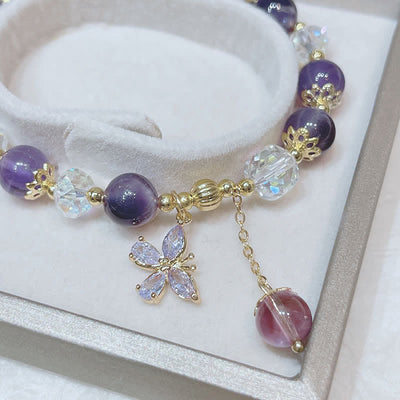 Foviel Natürliche Amethyst Kristall Spirituelle Schmetterling Charm Armband