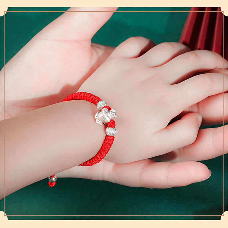Buddha Stones 999 Sterling Silver Chinese Zodiac Red Rope Luck Handcrafted Kids Bracelet Bracelet BS 17