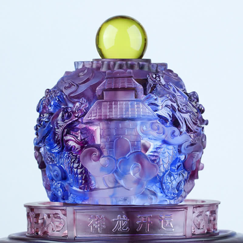Buddha Stones Feng Shui Auspicious Dragon Handmade Liuli Crystal Rotatable Art Piece Luck Home Office Decoration Decorations BS 3