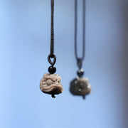 Foviel Natural Silver Sheen Obsidian Dancing Lion Protection Necklace Pendant