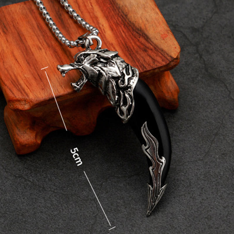 Buddha Stones Imitation Wolf Tooth Titanium Steel Balance Necklace Pendant Necklaces & Pendants BS 7
