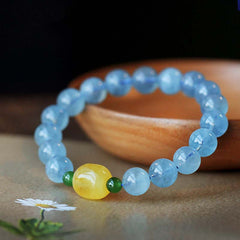 Natural Aquamarine Amber Beads Serenity Healing Bracelet Bracelet BS Aquamarine