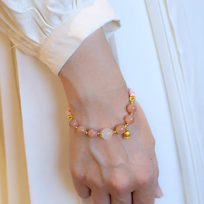 Buddha Stones Sun Stone Golden Silk Jade Lily of the Valley Charm Positive Bracelet Bangle Bracelet Bangle BS 7