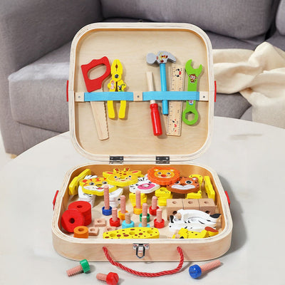Fidtoy Smart Animal Tool Set | Jouet de construction STEM en bois pour les tout-petits de 3 ans et plus