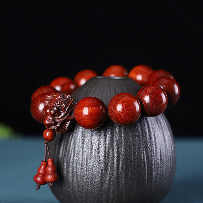 Foviel Rosewood Green Sandalwood Small Leaf Red Sandalwood Dragon Carved Protection Bracelet