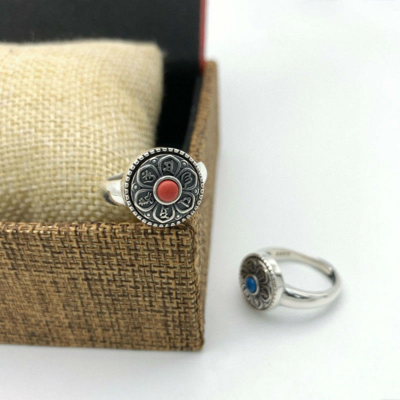 Buddha Stones Tibetan Om Mani Padme Hum Peace Rotatable Ring Ring BS 21