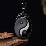 Pendentif collier Foviel en obsidienne noire naturelle, symbole Yin Yang, force et accomplissement