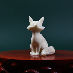 Buddha Stones Mini Nine-tailed Fox Ivory Fruit Protection Home Decoration Decorations BS Ivory Fruit Sitting Fox 5.2*5*8.2cm