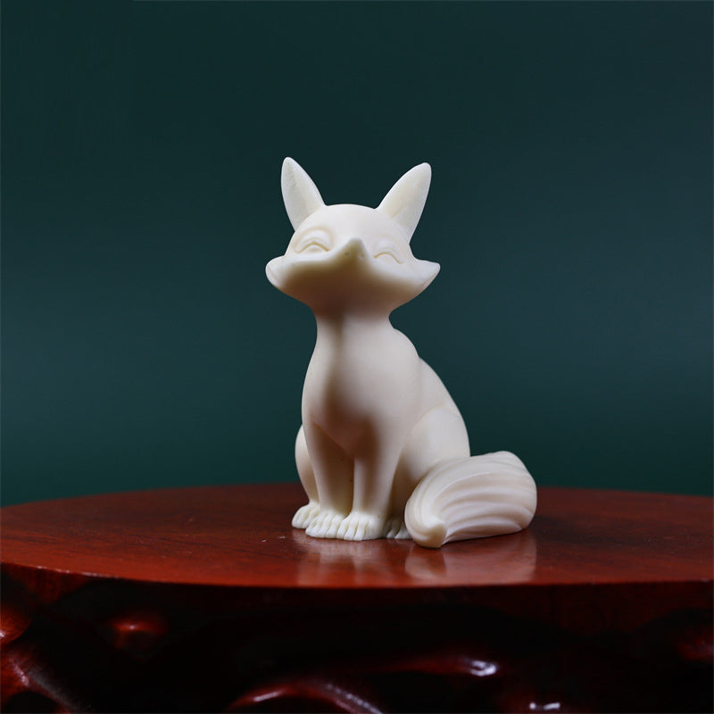 Buddha Stones Mini Nine-tailed Fox Ivory Fruit Protection Home Decoration Decorations BS Ivory Fruit Sitting Fox 5.2*5*8.2cm