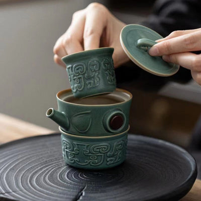 Buddha Stones Sanxingdui Ceramic Teacup Kung Fu Tea Cup With Bag Cup BS 14