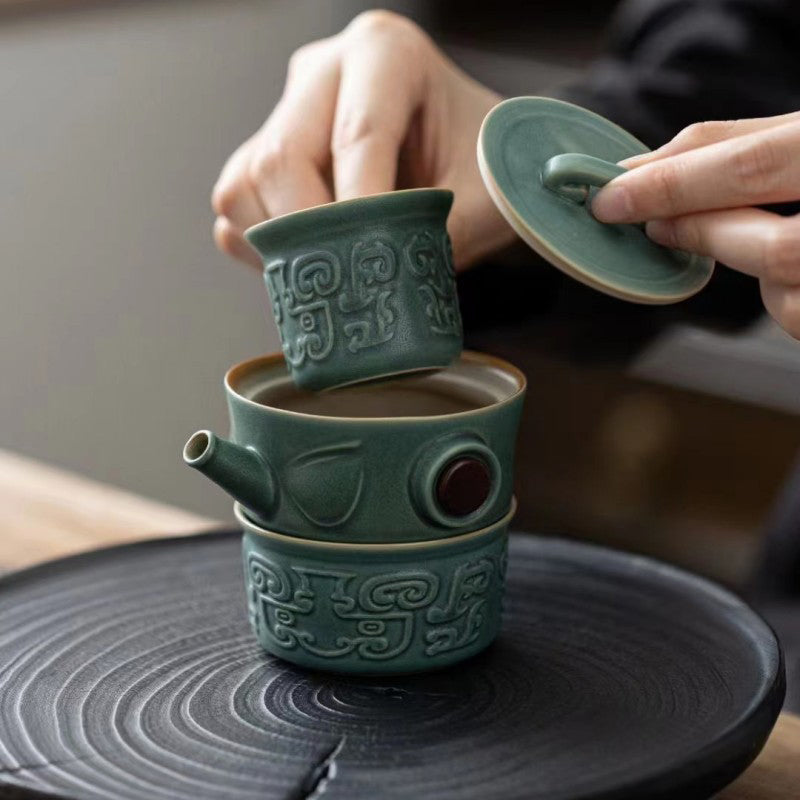 Buddha Stones Sanxingdui Ceramic Teacup Kung Fu Tea Cup With Bag Cup BS 14