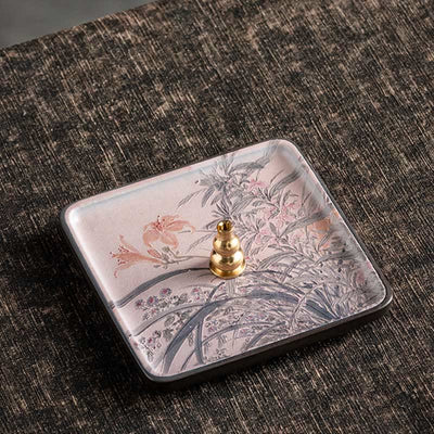 Buddha Stones Mountain Lake Flower Leaf Healing Ceramic Plate Tray Stick Incense Burner Decoration Incense Burner BS Pink Flower Leaves 10.2*10.2*1.2cm