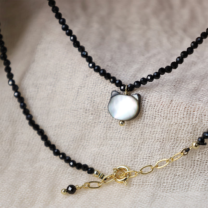 Buddha Stones Black Spinel Cute Cat Motivate Choker Necklace Bracelet Necklaces & Pendants BS 6