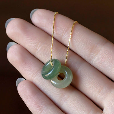 Buddha Stones Natural Round Jade Peace Buckle Luck Abundance Necklace Pendant Necklaces & Pendants BS 16