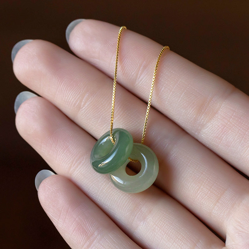 Buddha Stones Natural Round Jade Peace Buckle Luck Abundance Necklace Pendant Necklaces & Pendants BS 16