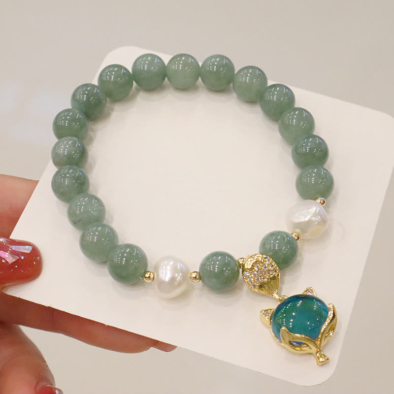 Buddha Stones Jade Pearl Color-Changing Fox Charm Luck Bracelet Bracelet BS Jade(Prosperity♥Abundance)(Wrist Circumference 14-16cm)