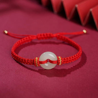 Buddha Stones Peace Buckle Jade Abundance Braided Bracelet Bracelet BS Red(Wrist Circumference 14-20cm)