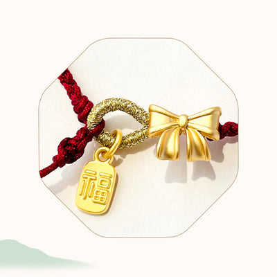 Buddha Stones Handmade Peach Blossom Rosette Bow Knot Fu Character Charm Luck Fortune Red Rope Bracelet Bracelet BS 7