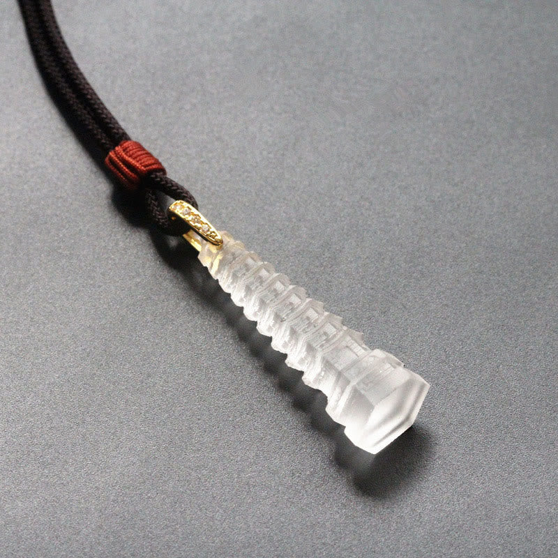 Buddha Stones Liuli Ancient Pagoda Wisdom Necklace Necklaces & Pendants BS White(Necklace Length: 45cm)