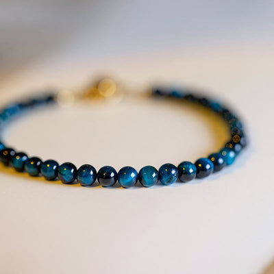 Foviel Natural Blue Tiger Eye Stone Protection Chain Bracelet