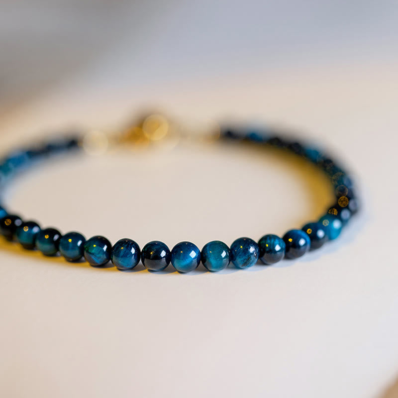 Foviel Natural Blue Tiger Eye Stone Protection Chain Bracelet