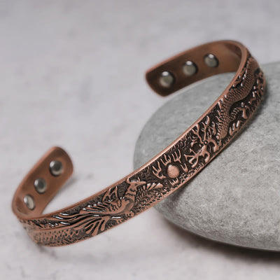 Buddha Stones Dragon Phoenix Magnetic Solid Copper Cuff Bracelet Bangle Bracelet Bangle BS 3