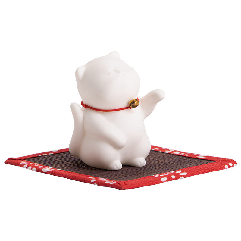 Buddha Stones Mini Cute Cat Ceramic Healing Incense Burner Desk Decoration Incense Burner BS 3