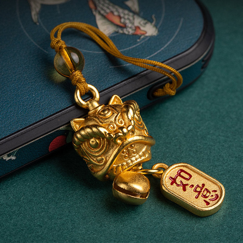 Buddha Stones Dancing Lion Auspicious Ruyi Safe Peace Rich Copper Wealth Phone Hanging Decoration Phone Hanging Decoration BS 9