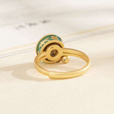Buddha Stones Yin Yang Copper Luck Wealth Rotatable Ring Rings BS 4
