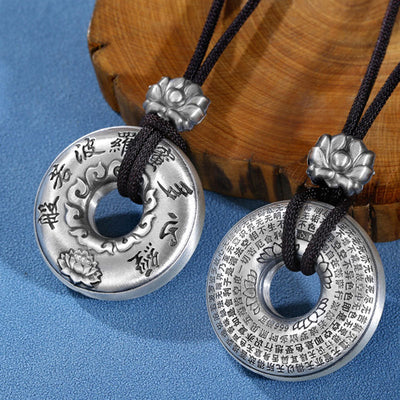 Pendentif de collier Foviel en argent sterling 999 avec motif de boucle de paix lotus et soutra du cœur