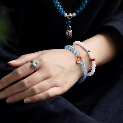 Buddha Stones Natural Aquamarine Red Agate Healing Charm Bracelet Bracelet BS 2