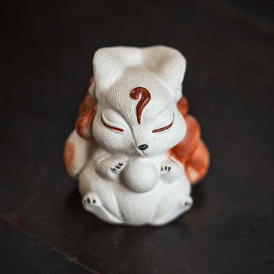 Buddha Stones Mini Nine-Tailed Fox Purple Clay Luck Desk Decoration Decorations BS 5