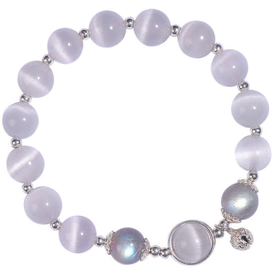 Buddha Stones 925 Sterling Silver Cat Eye Moonstone Love Support Bracelet Bracelet BS 10