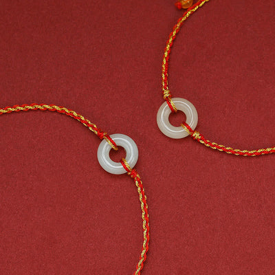Buddha Stones Round Peace Buckle Jade Luck Abundance Braided Bracelet Anklet Bracelet BS 3