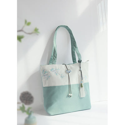 Buddha Stones Pear Flower Plum Peach Blossom Bamboo Embroidery Canvas Large Capacity Shoulder Bag Tote Bag - image 4