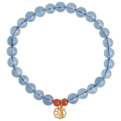 Buddha Stones Natural Aquamarine Red Agate Healing Charm Bracelet Bracelet BS 5
