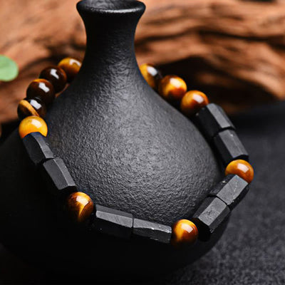 Foviel Natürliche schwarze Turmalin Tigerauge positives Armband