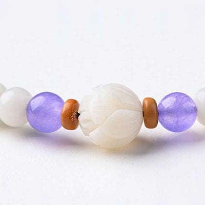 Bracelet de bénédiction lotus Bodhi en jade blanc tibétain Foviel