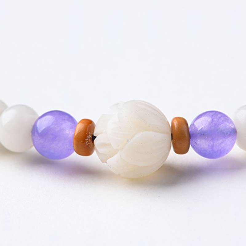 Bracelet de bénédiction lotus Bodhi en jade blanc tibétain Foviel