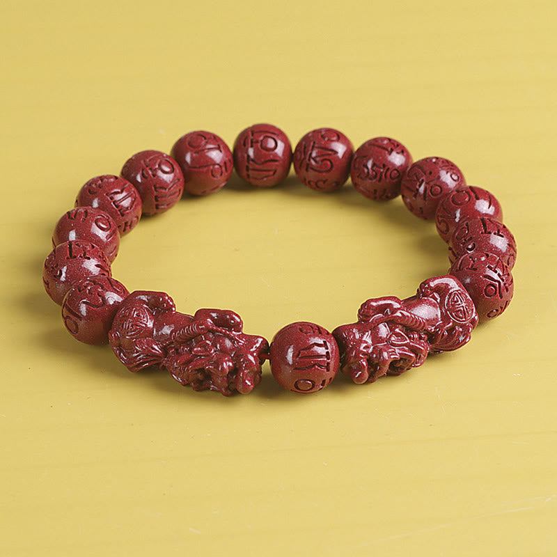 Buddha Stones Natural Double PiXiu Cinnabar Om Mani Padme Hum Wealth Luck Bead Bracelet Bracelet BS Pixiu Om Mani Padme Hum 12mm