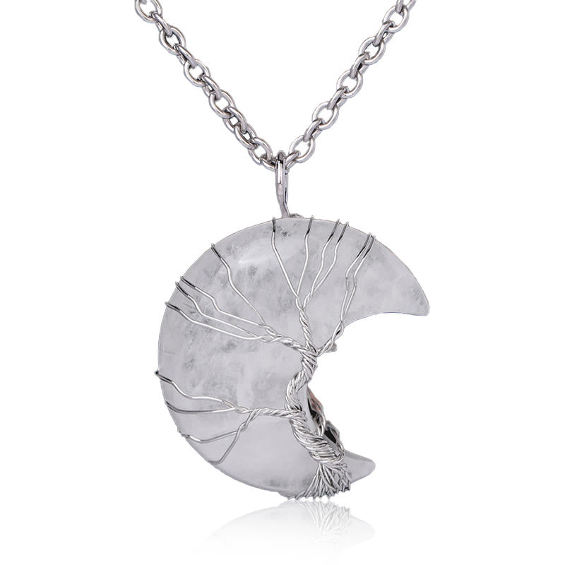Buddha Stones Natural Quartz Crystal Moon Tree Of Life Healing Energy Necklace Pendant Necklaces & Pendants BS White Quartz