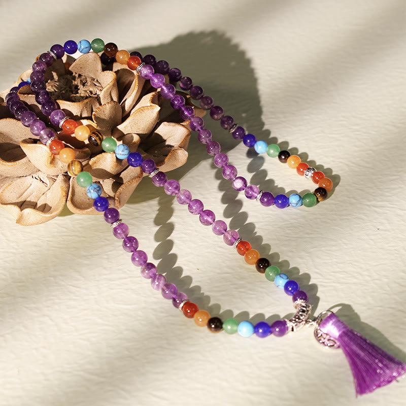 Collier et bracelet multicouche de méditation et de guérison Foviel, chapelet bouddhiste Mala 108 perles