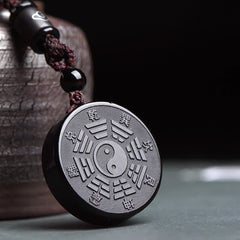 Buddha Stones Black Obsidian Bagua Yin Yang Strength Necklace Pendant Necklaces & Pendants BS Black Obsidian (Purification ♥ Transformation)