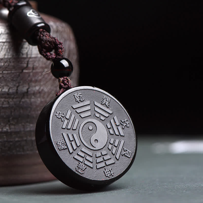 Buddha Stones Black Obsidian Bagua Yin Yang Strength Necklace Pendant Necklaces & Pendants BS Black Obsidian (Purification ♥ Transformation)
