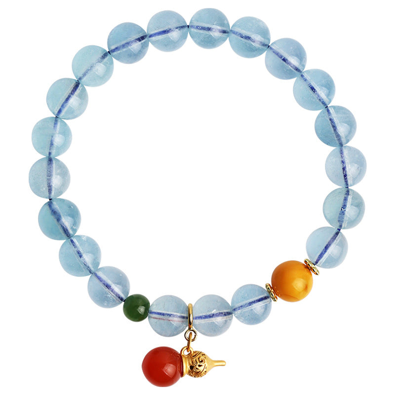 Buddha Stones Aquamarine Red Agate Peace Gourd Charm Bracelet Bracelet BS 15