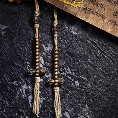 Buddha Stones 108 Mala Beads Natural Tiger Eye Copper Dorje Protection Tassel Bracelet Mala Bracelet BS 5