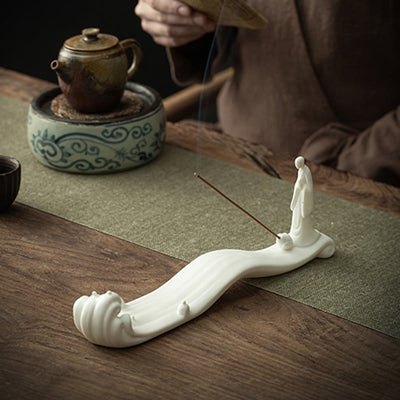 Buddha Stones Buddha Monk Ceramic Sea Wave Mountain Blessing Incense Burner Decoration Incense Burner BS 7