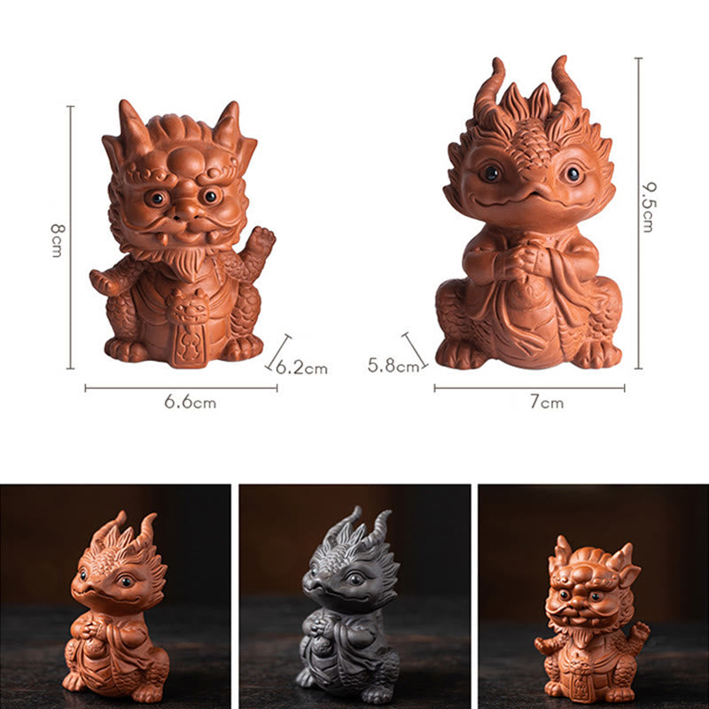 Buddha Stones Luck Dragon Wealth Tea Pet Purple Clay Figurine Decoration Decorations BS 19
