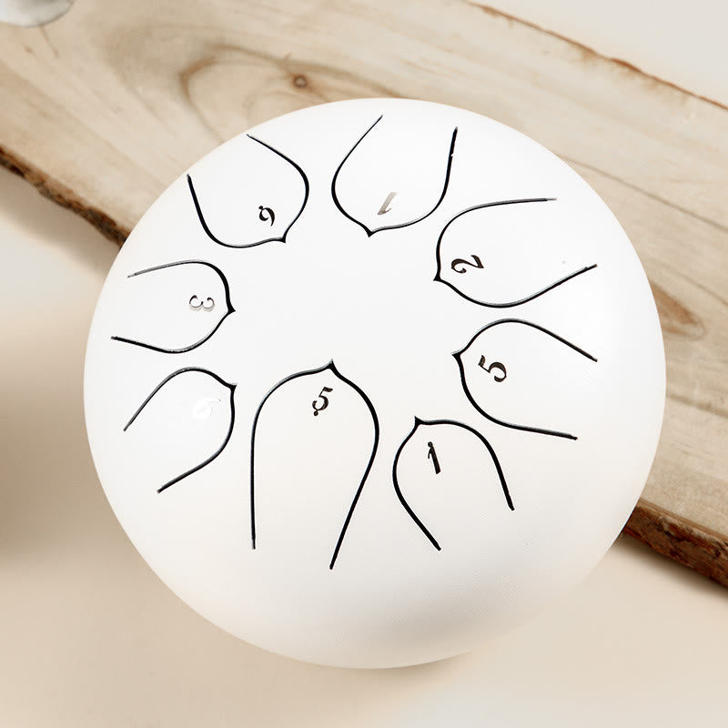 Buddha Stones Steel Tongue Drum Sound Healing Meditation Lotus Pattern Drum Kit 8 Note 6 Inch Percussion Instrument Tongue Drum BS White